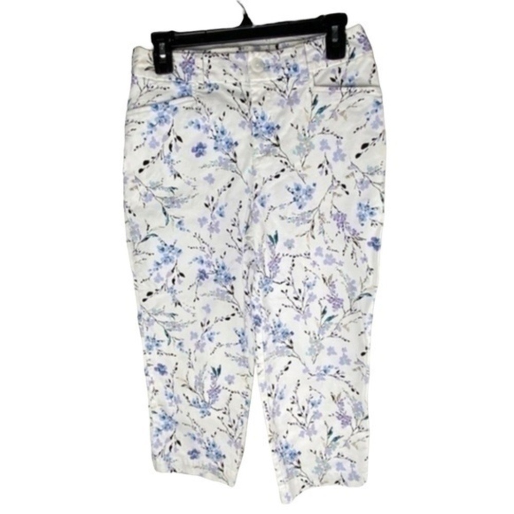 Croft & Barrow White Floral Capri Pants Womens 4 Blue Purple Stretch‎ Cropped
